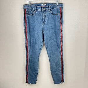 Tommy Hilfiger Skinny Jeans Womens 12 Blue Denim Side Zipper Striped Slimming